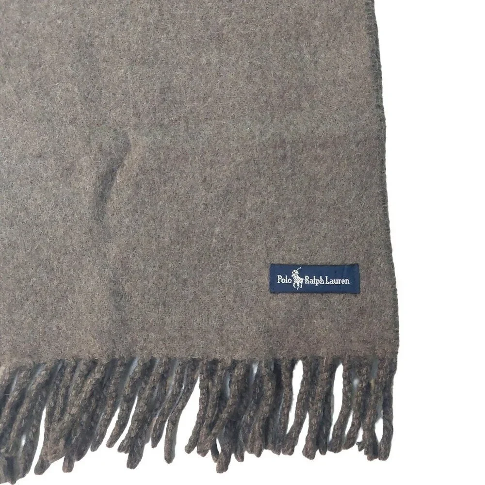 POLO Ralph Lauren 80s Vintage Brown Gray Reversible Scarf Embroidered Polo Logo